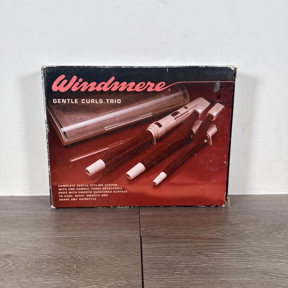 New Vintage Windmere Gentle Curls Trio Velvet Flocked Curling Iron Set W Case